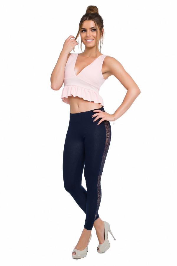 Leggings with Lace Stripe Stretchy...