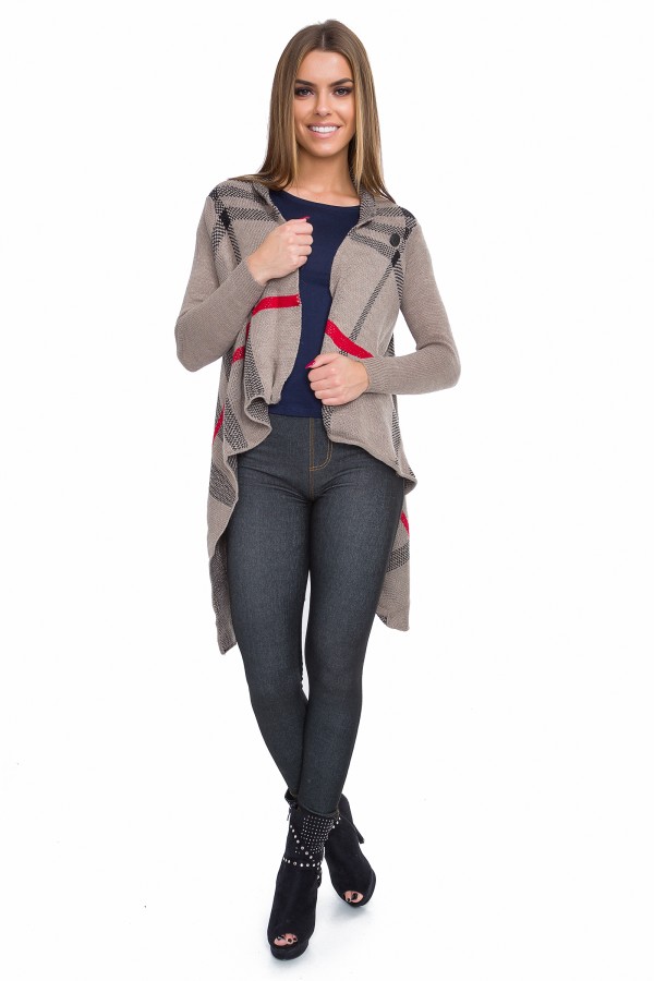 Womens Long Cardigan with Button Cowl...